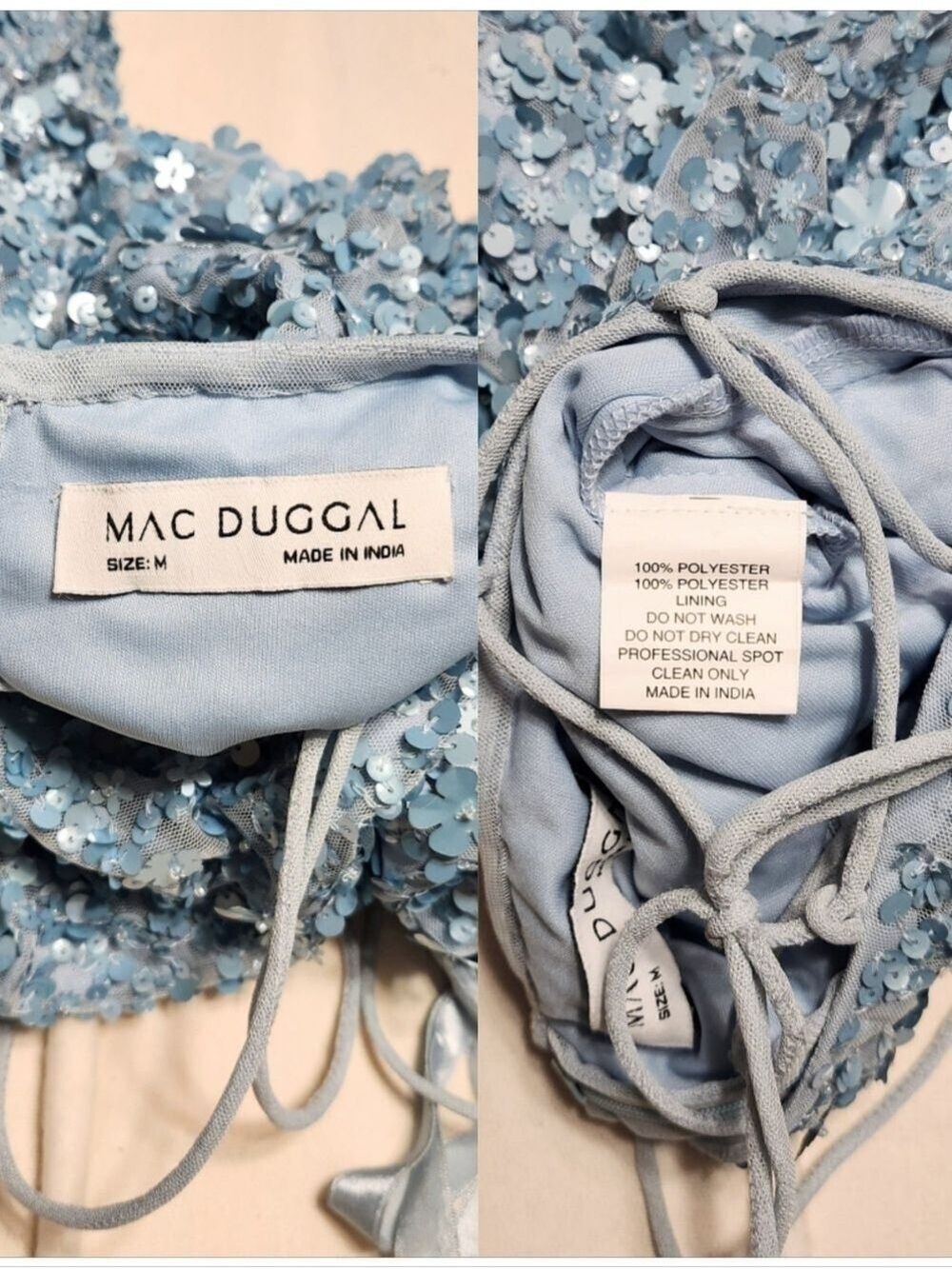 Mac Duggal Blue Floral Sequin Gown Medium - Picture 11 of 12